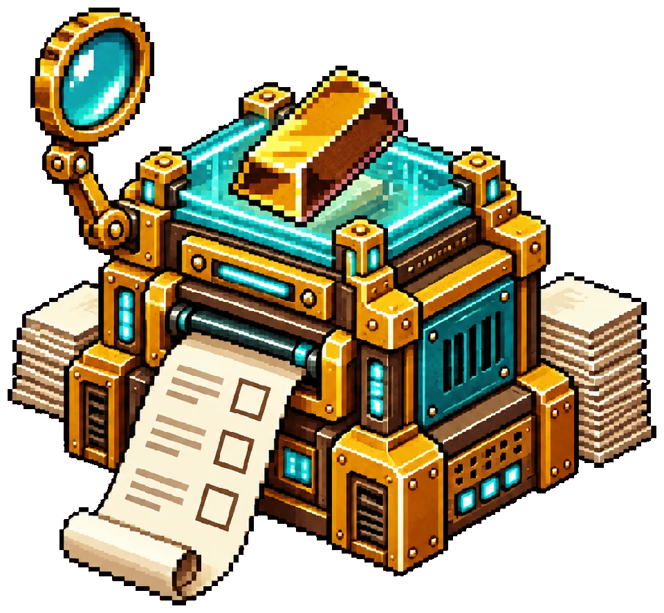 Original pixel-art evidence printer scanning a gold bar